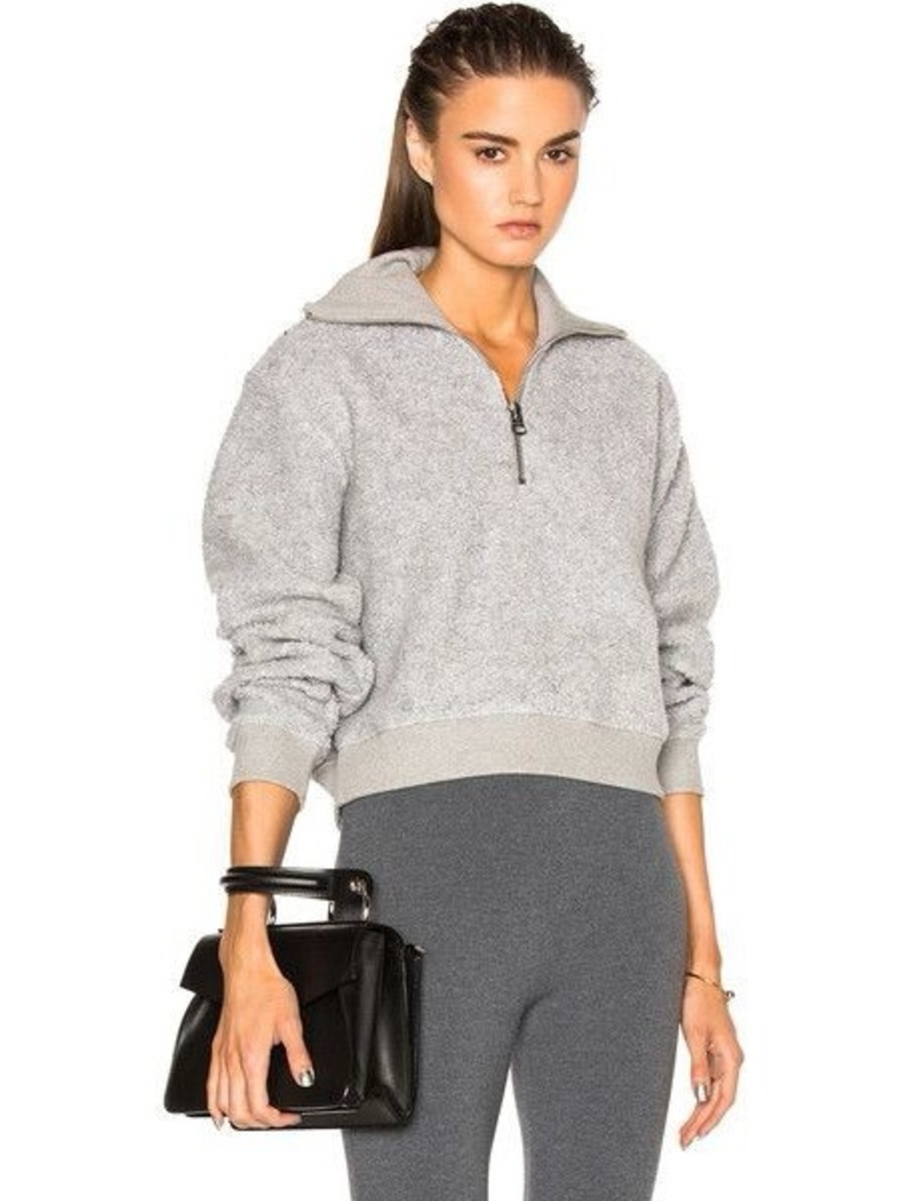 Acne Studios Branca Wool Fleece Grey Quarter Zip Sweater
